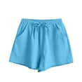thumbnail image 4 of High Waisted Cotton Shorts For Women Drawstring Elastic Waist Gym Shorts with Pockets Loose Casual Athletic Workout Clothes Light Blue, 4 of 4