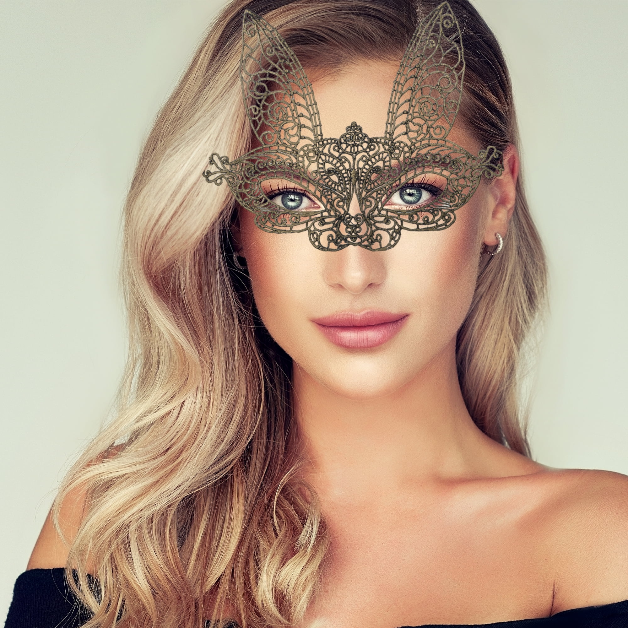 Unique Bargains Elegant Lace Bunny Half Face Party Mask 1 Pcs Bronze