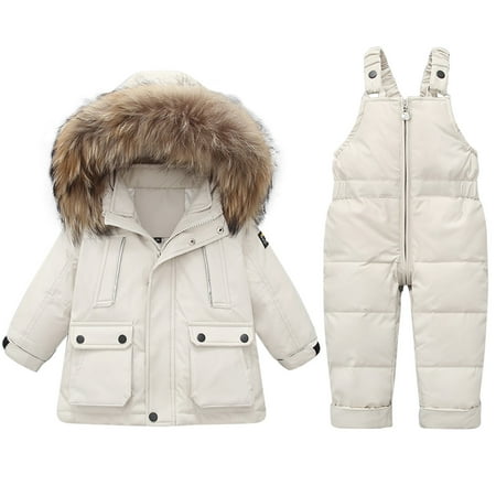 

FRSASU Clearance Winter Baby Boys Girls Polka Dot Printing Thickened Down Jacket Strap Pants Two-piece Suit Beige 4-5 Years