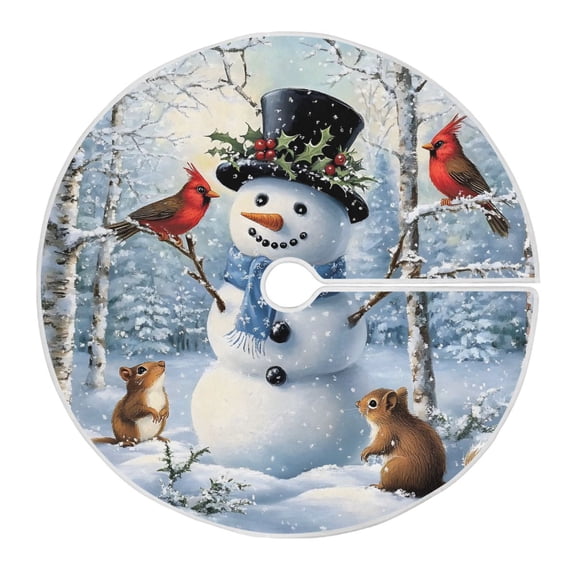 Ryvnso Christmas Tree Skirt A Christmas Snowman with Cardinal Xmas Tree Skirts Ornament Home Decorations 35.4"