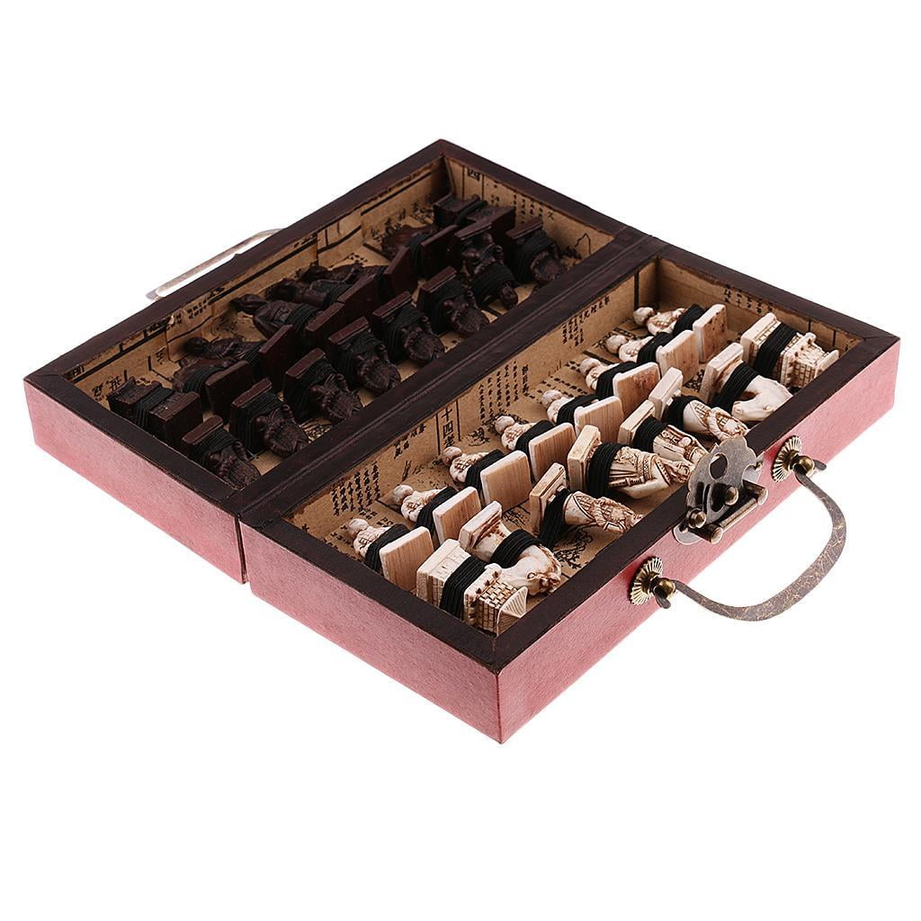 LeeQinersw Folding Portable Antique Chinese Chess Board Games Wooden Table Chess Pieces Set