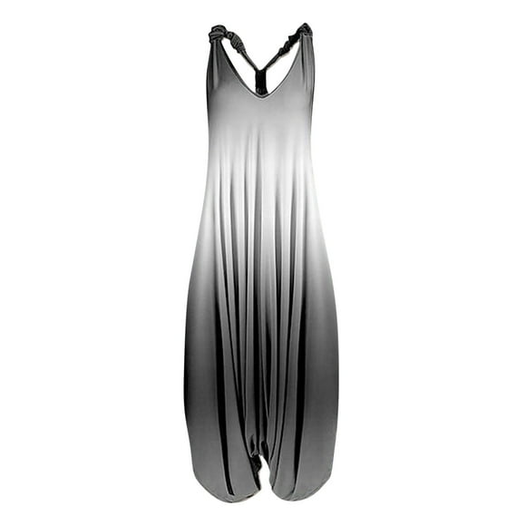yoeyez Plus Size Overalls for Women,Ladies Wide Leg Boho Print Baggy Overalls Loose Fit Strapless Sleeveless Long Playsuit Women Summer Jumpsuits 2025 Gray,L