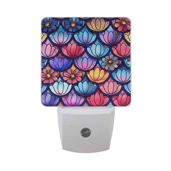 Fish-scale-shape Flowers LED Night Light with Smart Sensor Plug Into Wall Dusk to Dawn 2 packs