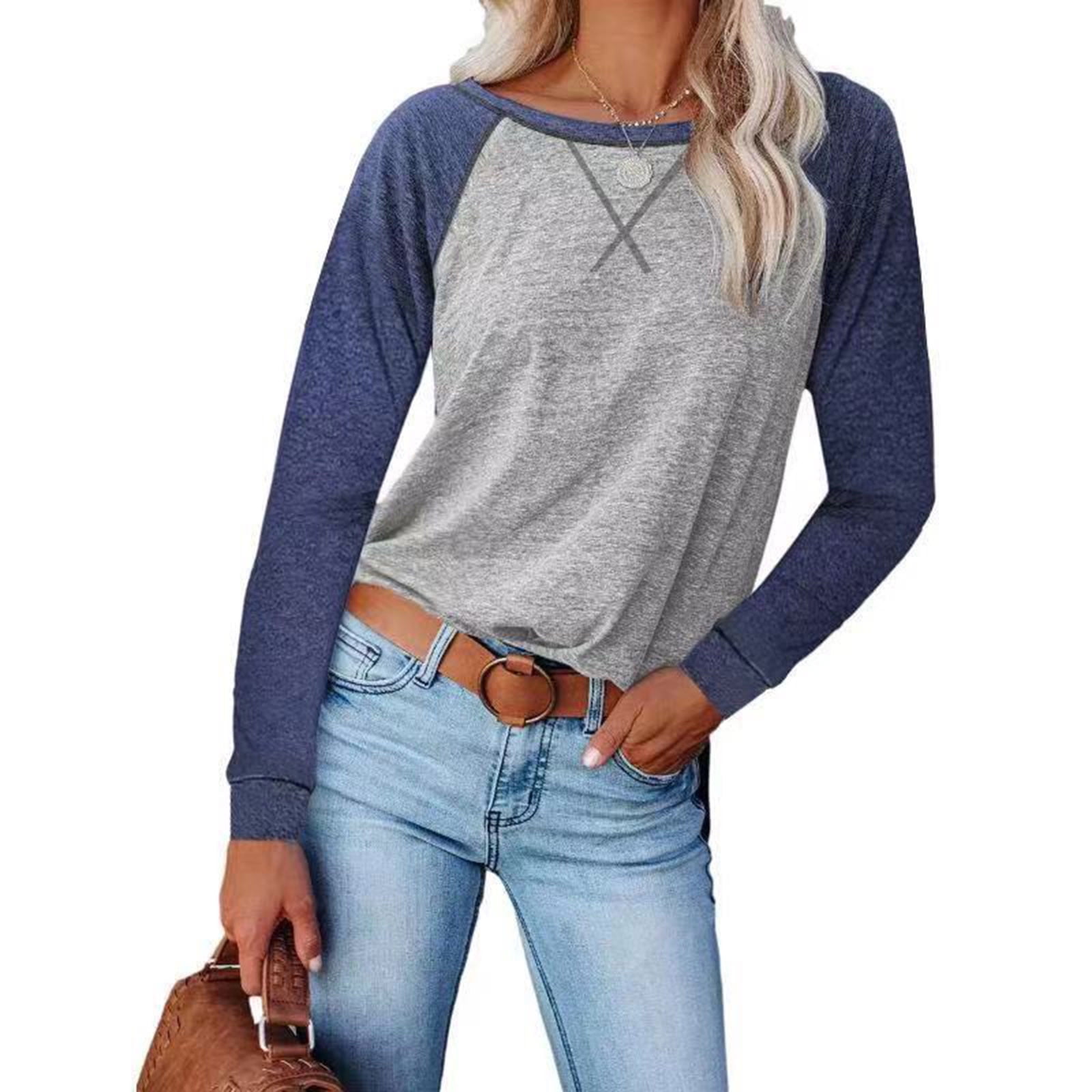 Abcnature Abcnature Womens Crewneck Sweatshirts Solid Color Splicing Tunic Tops For Leggings Long Sleeve Sweaters Casual Loose T Shirts Blouse Gray S Walmart Com Walmart Com