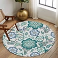 thumbnail image 3 of Round Rugs 5 Ft, Teal Paisley Pattern Non Slip Area Rugs for Kitchen Bedroom Entryway, Boho Ethnic Floral Traditional Washable Carpet Runner Rug Floor Mats for Bedroom Home Decor, 3 of 9