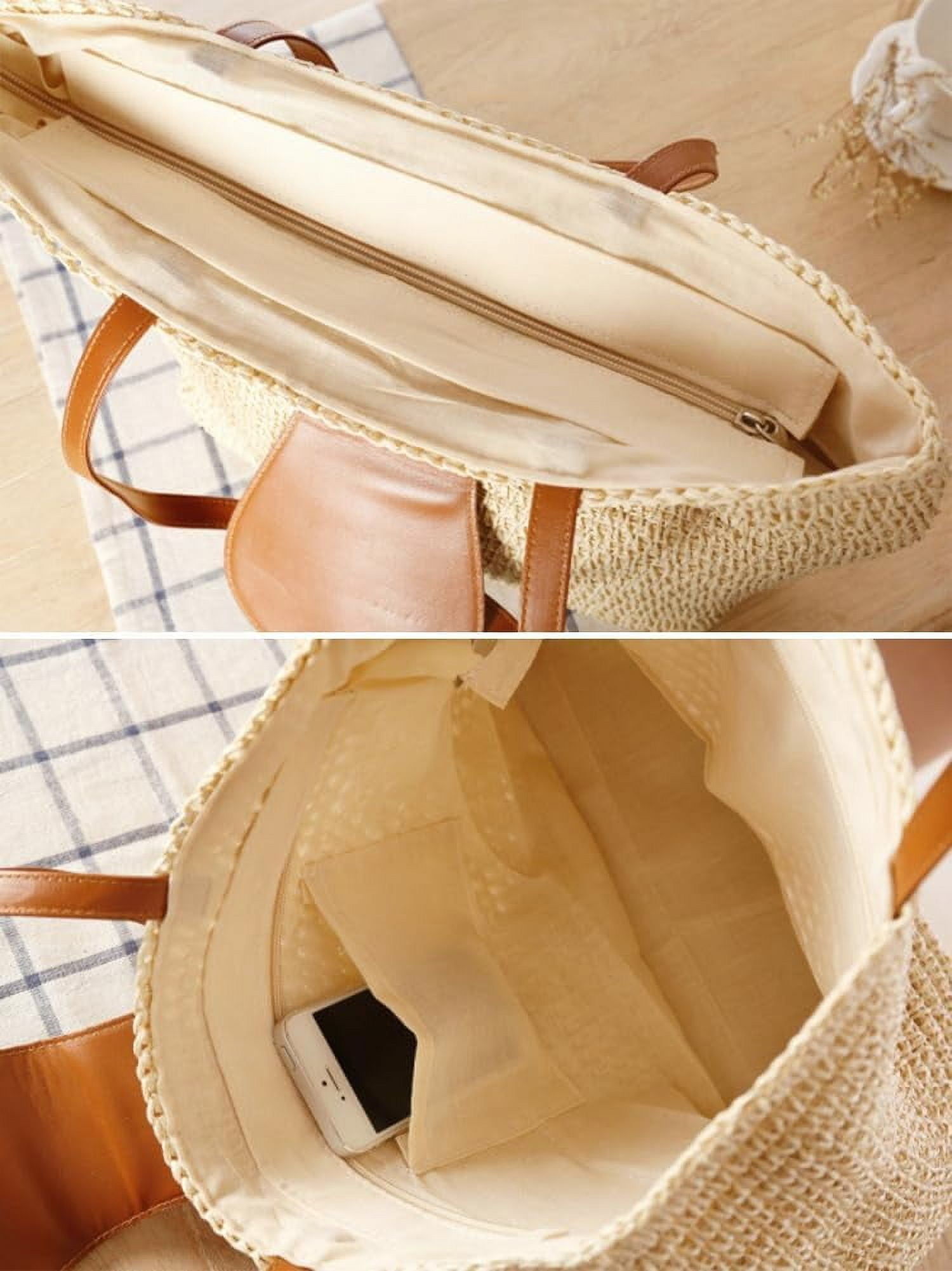 Summer Straw Shoulder Bags for Women Large Woven Tote Purse Casual Beach Vacation Top Handle Handbags with Tassel