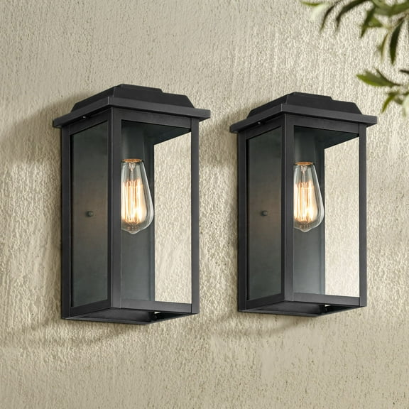 John Timberland Eastcrest Modern Outdoor Wall Light Fixtures Set of 2 Textured Black Metal 14" Clear Glass for Post Exterior Barn Deck House