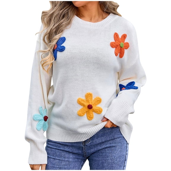 hotojiny Plus Size Sweaters for Women Fashion Print Long Sleeve Tops Crew Neck Casual Loose Pullover Fall