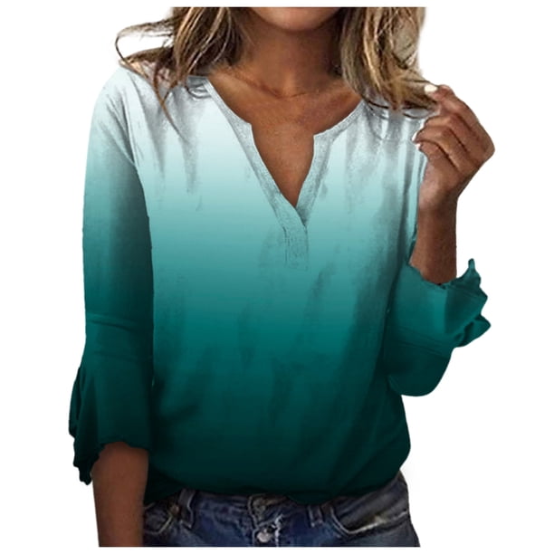 ICHUANYI Clearance Fashion Woman V Neck Three Quarter 3/4Sleeve T Shirt AutumnBlouse Tops Sweatshirt(Gray, XL) ICHUANYI WER2023080906391