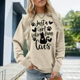 thumbnail image 2 of IWRICH Sweatshirt for Womens Long Sleeve Tops Just a Girl Who Loves Cats Sweatshirts Graphics Cute Crewneck Pullover T Shirts Beige XL, 2 of 4