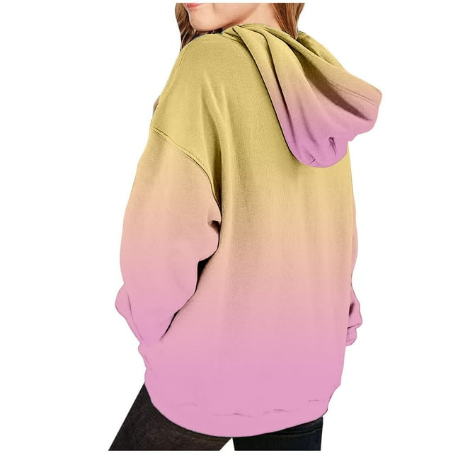 Stylish Preppy Girls Hooded Sweatshirt Oversized Long Sleeve Gradient Color Pullover