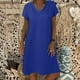 thumbnail image 2 of Vestido midi de lino con cuello en V y manga corta para mujer - Ropa informal de playa - Poliéster y spandex - Tallas S-XXL, 2 of 5