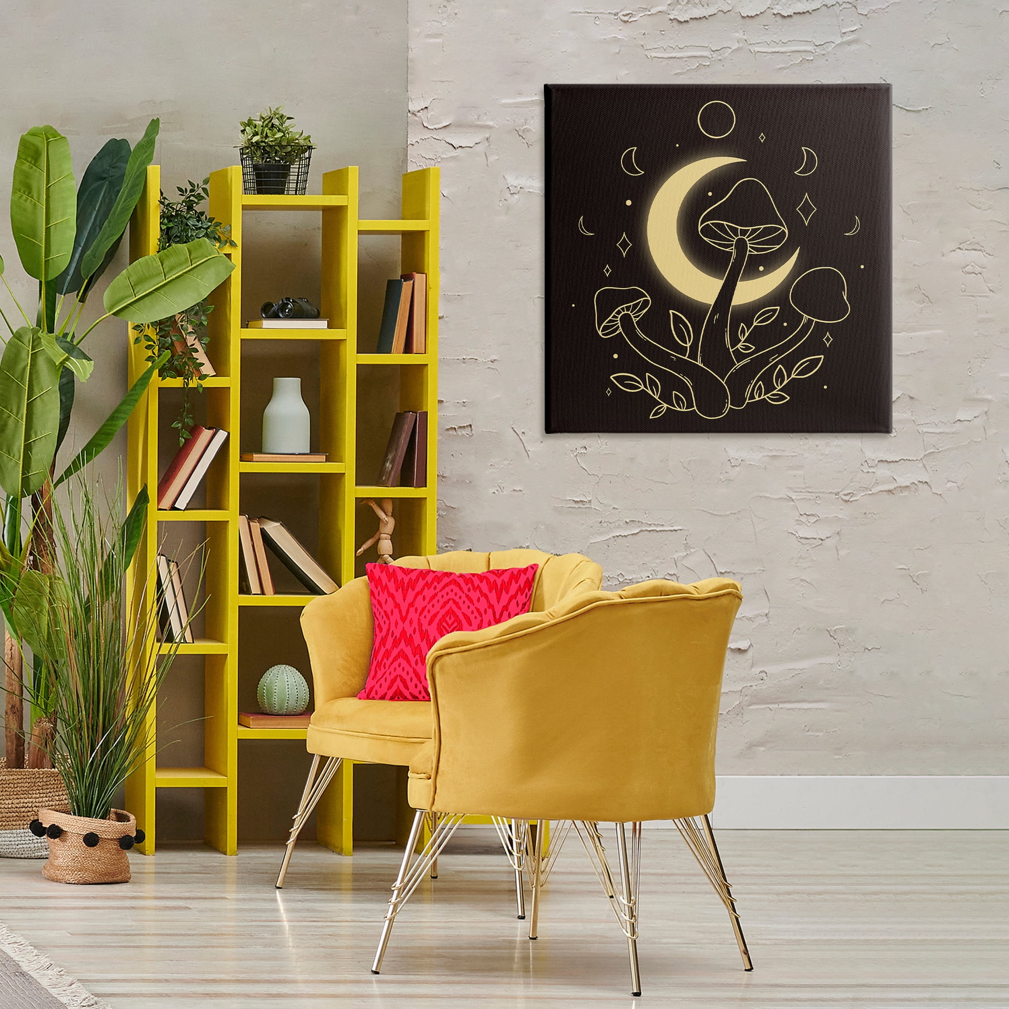 Stupell Industries Dancing Mushrooms & Moon Plants & Flowers Painting Wrapped Canvas Art Print Wall Art, 30 x 30