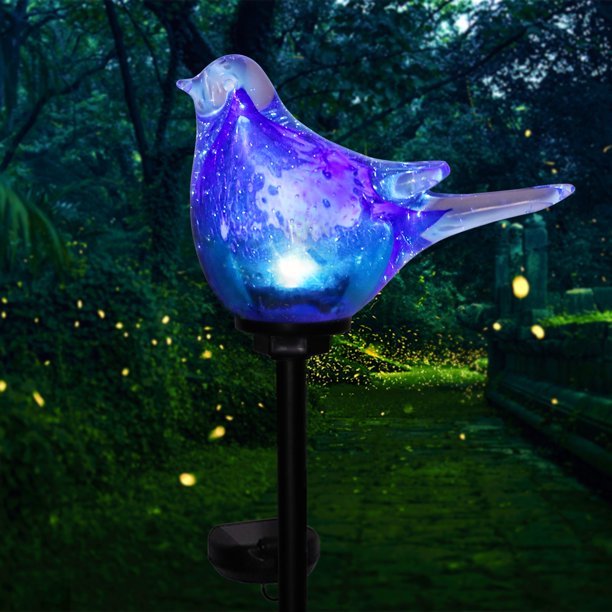 MUMTOP 30.5" Solar Bluebird Garden Stake Outdoor Decorative Lights Metal Glass