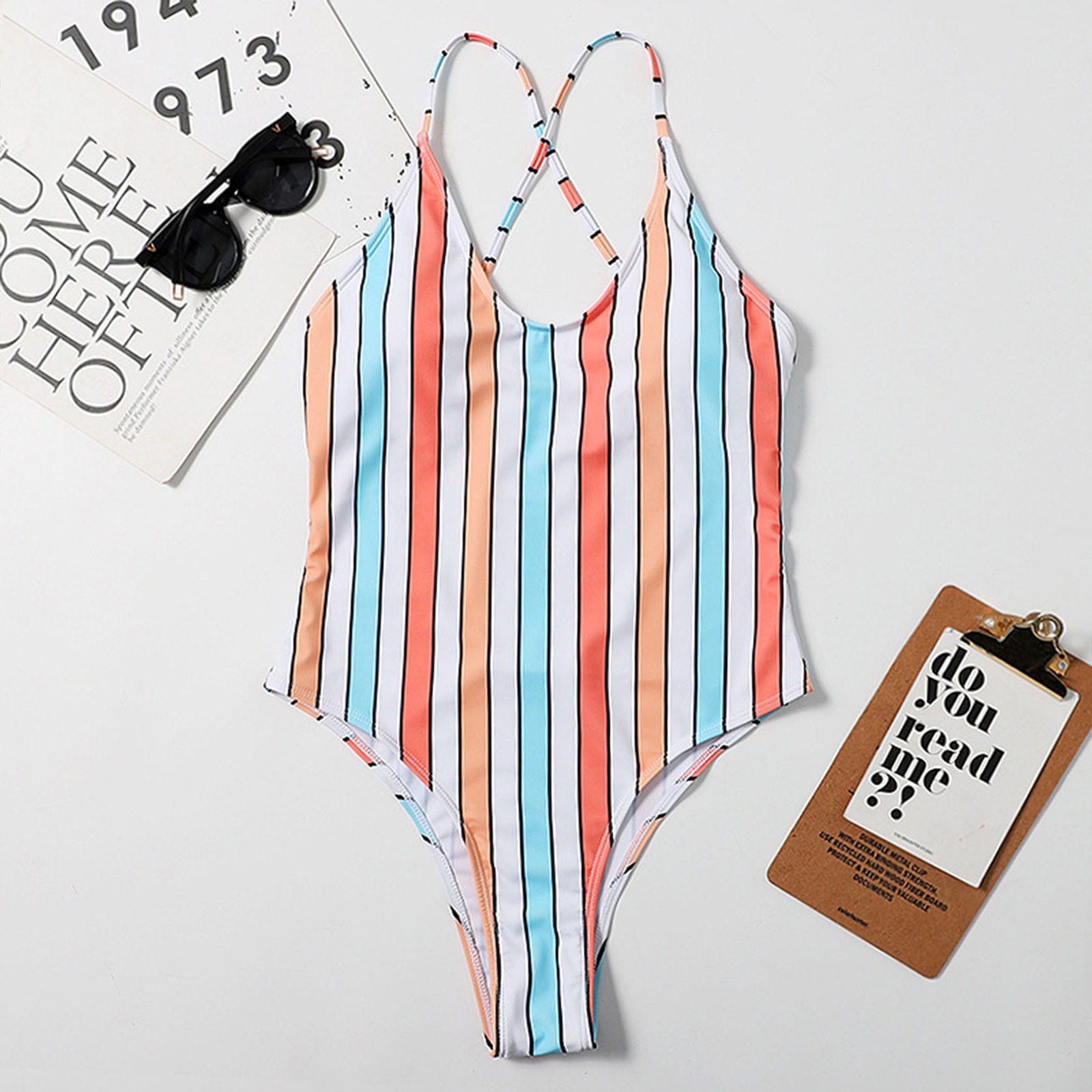 Cethrio One-piece swimsuit for Women 2023- Printed Striped Sexy Sexy ...