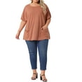 thumbnail image 2 of Blusa casual de mujer de talla grande Agnes Orinda, con cuello redondo, manga corta, color rojo ladrillo, con bolsillos, talla 4X, 2 of 6