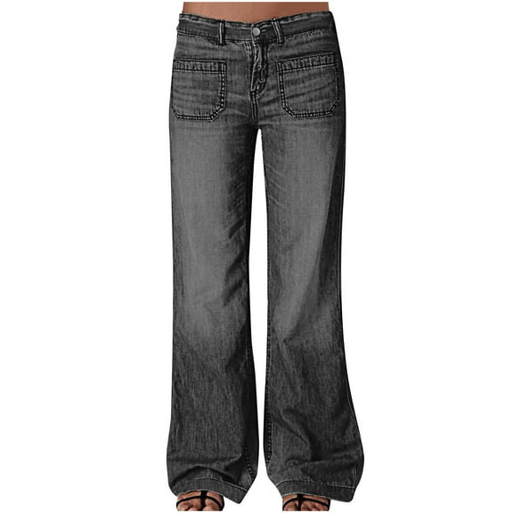 Jeans for Women Trendy 2024 MIUOWANP Women's Pocket Low Rise Skinny Denim Pants Black L