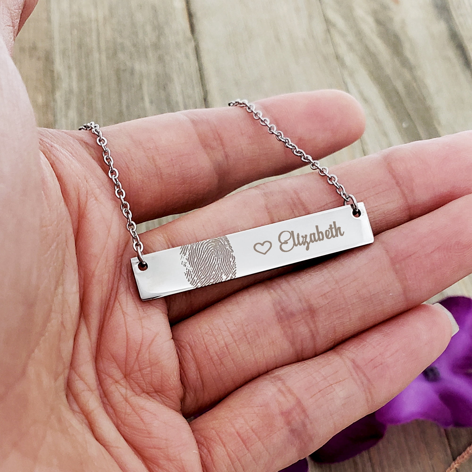 Personalized Actual Loved One's Fingerprint Stainless Steel Engravable Thumb Print Memorial Keepsake Pendant Jewelry with Gift Box [Gold]