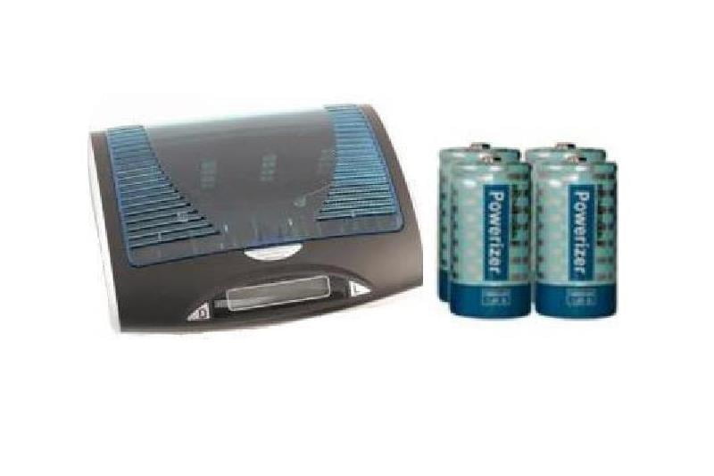 Super Universal LCD Battery Charger + 4 C Powerizer NiMH Batteries