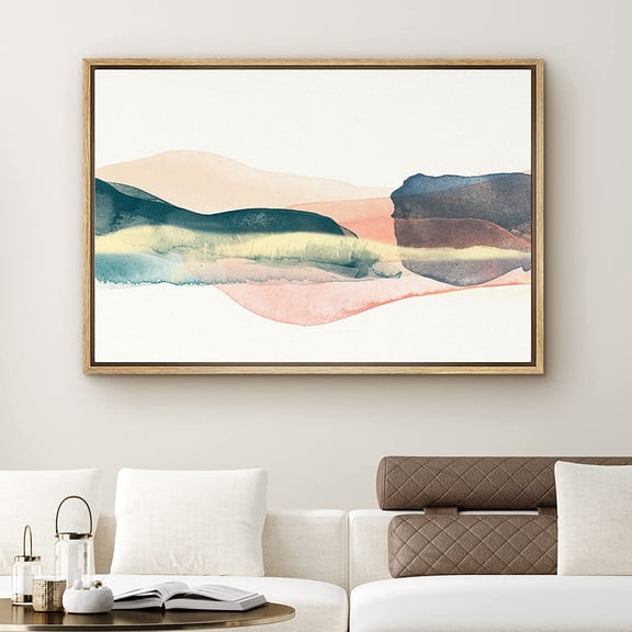 PixonSign Framed Canvas Print Wall Art Green and Red Watercolor Hills Nature Wilderness Illustrations Modern Art Contemporary Scenic Colorful for Living Room, Bedroom, Office - 16"x24" Natural