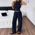 thumbnail image 6 of LEKWK Two Piece Sets for Women Sleeveless High Neck Pleated Tank Tops and Elastic Waist Wide Leg Pants Summer Fashion Casual Vacation Daily Wear, 6 of 7