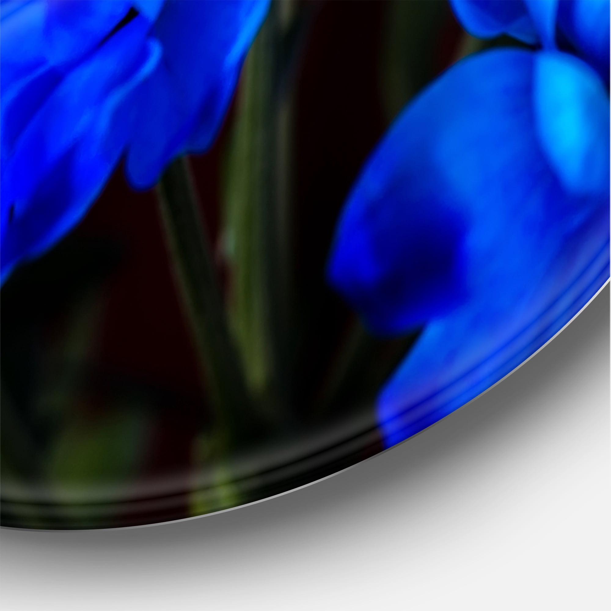 Designart 'Blue Chrysanthemum Flowers On Black Backround' Traditional Circle Metal Wall Art 36x36 - Disc of 36