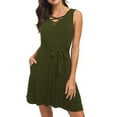 thumbnail image 1 of pstuiky Robes d'Été pour Femmes, Mode pour Femmes Couleur Unie avec Ruban, Coupe Ample avec Poches, Col en V, Robe Chemise Décontractée, Soldes de Liquidation, 1 of 3