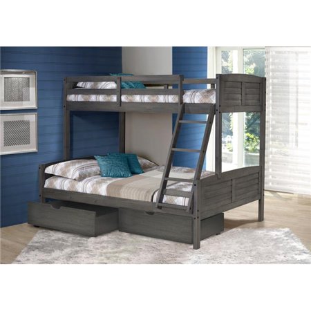 PD-2012TFAG-505 Twin Over Full Louver Bunk Bed with Dual Storage Drawers - Antique Grey