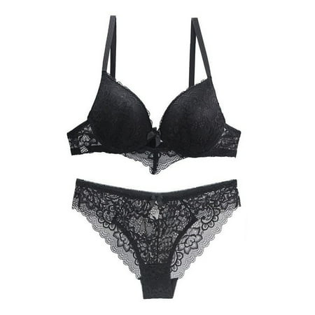 Prolriy Bra and Panty Sets for Women  Women s Underwire Lace Bras Push up Bra and Bikini Panties Sets Lace Bralettes for Women Black 85E
