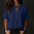 thumbnail image 5 of Oksale Cotton Tshirt Women Casual Snap Button Up Summer Tops Cozy Lightweight Short Sleeve Vacation Clothes Navy S, 5 of 7