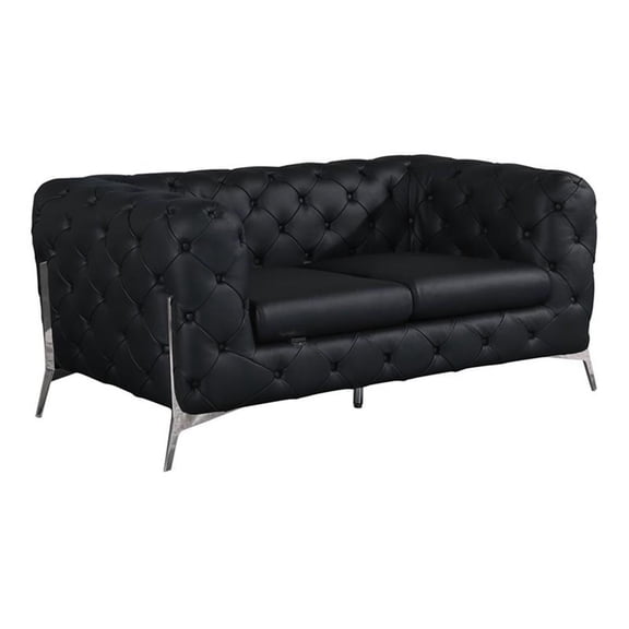 Titan Furnishings Modern Genuine Italian Leather Upholstered Loveseat in Black