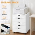 thumbnail image 5 of Sybels 5-Drawer Rolling Storage Cart, Mobile File Cabinet & Organizer Dresser with Wheels for Home Office, Wood Chest, White, 5 of 9