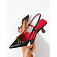 thumbnail image 4 of On feet& in love Women's Pointed Toe Slingback Heels with Metallic Horsebit Buckle - Smooth Black PU Dress Shoes for Work & Event - Size 5.5, 4 of 7