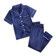 thumbnail image 6 of Kids Boys Girls Pajama Sets Silk Satin Button Down Shirt Top and Pants Set Infant Baby Sleepwear, 2-Piece, Size 6M-13Y, 6 of 9
