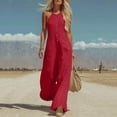thumbnail image 3 of Bloomae Women's Linen Halter Neck Jumpsuit High Waist Wide Leg Rompers with Front Button Decor Lightweight Casual Summer Sleeveless One Piece Overall Pants with Pockets, 3 of 8