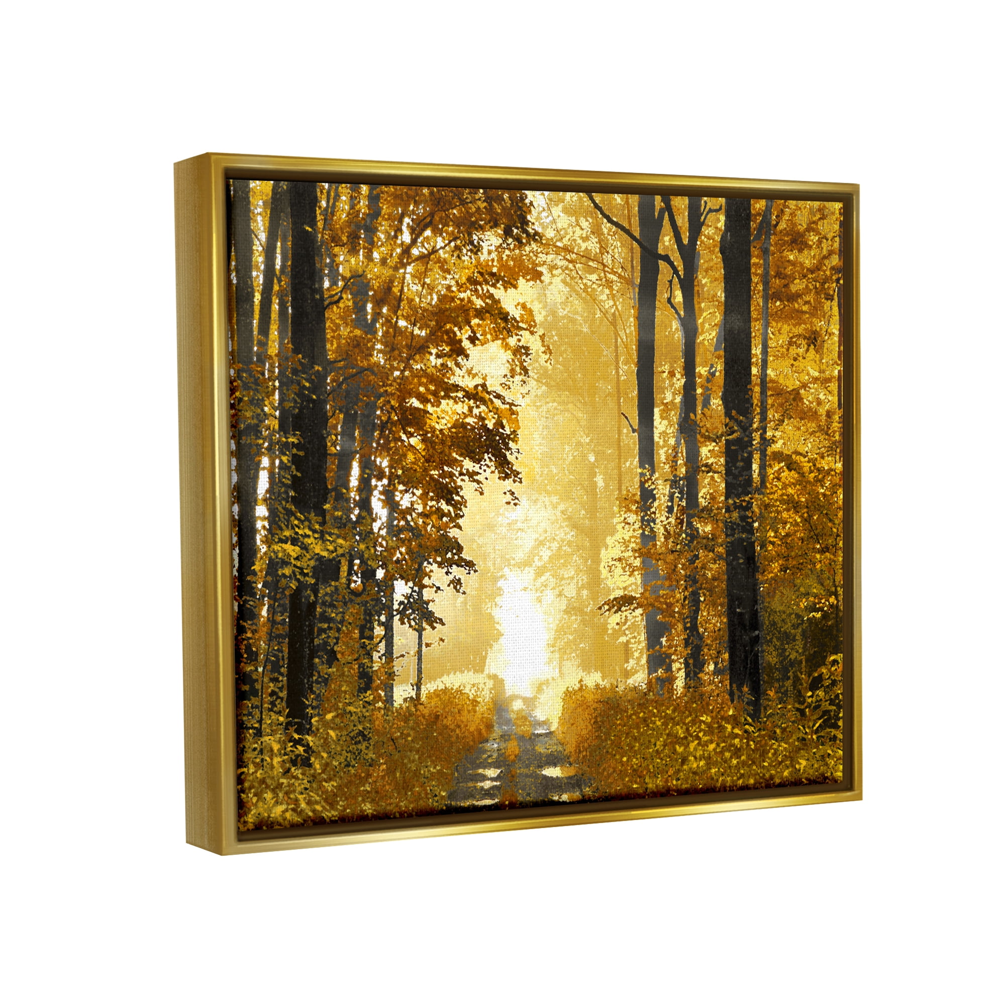 Stupell Industries Autumn Path Landscape Nature Painting Gold Floater Framed Art Print Wall Art, 31 x 25