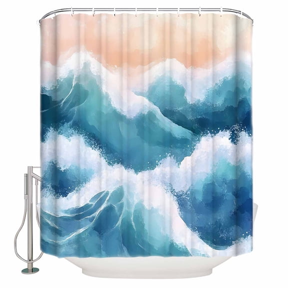54x78 Inch Shower Curtain Decorative Blue Coastal Bathtub Bath Curtains Fabric Waterproof Bathroom Decor Summer Beach Oil Painting Nautical Seaside Small Stall Shower Curtain Set with 12 Hooks