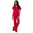 thumbnail image 1 of Maevn Core Women's Y-Neck Mock Wrap Top & Flare Leg Pant Scrub Set, 1 of 5