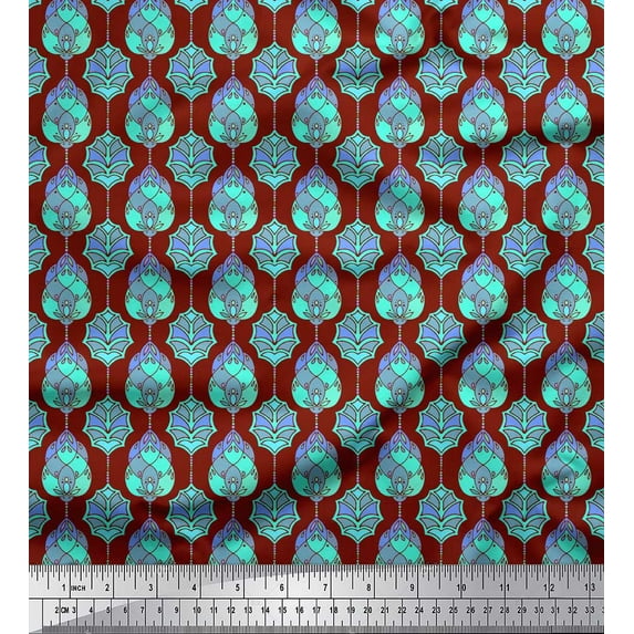 Soimoi Red Poly Georgette Fabric Moroccan Damask Printed Craft Fabric by the Yard 42 Inch Wide