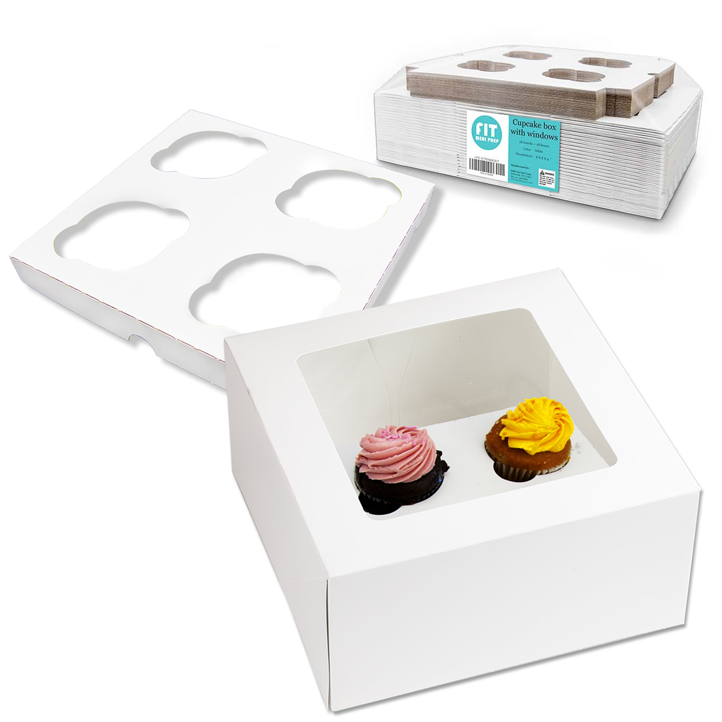 10 Cupcake Box holds 4 each WHITE 8x8x4 Bakery/Cake Box and Inserts for 40 