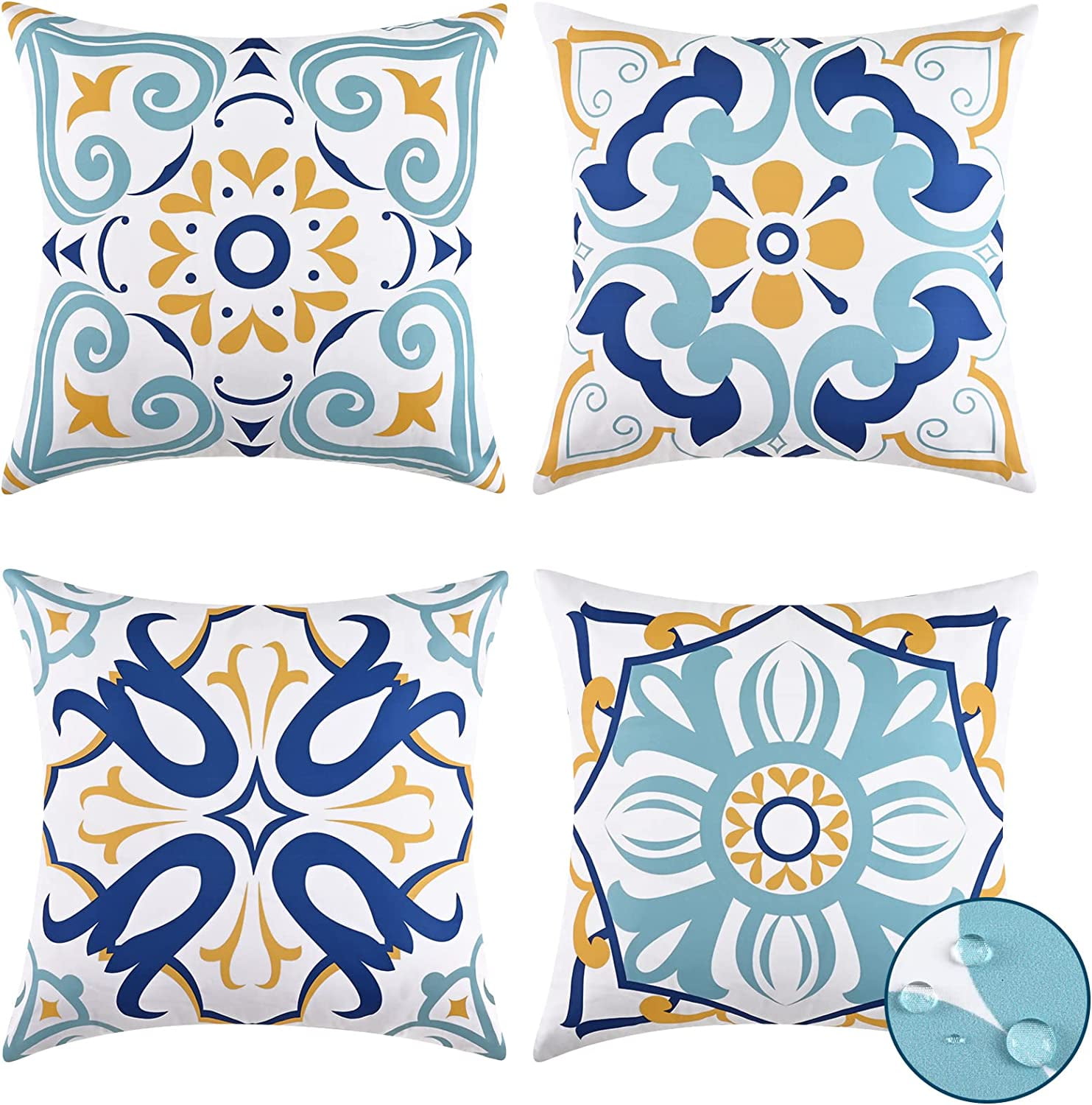 BLEUM CADE Set of 4 Spring Summer Throw Pillow Covers，Waterproof Cushion Cover，Boho Floral