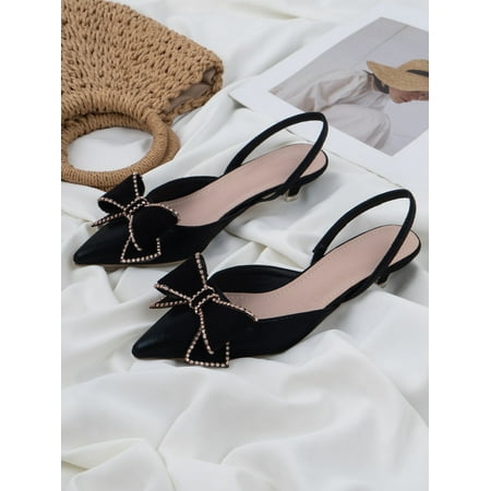 

Rhinestone & Bow Decor Point Toe Slingback Pumps Women‘s Footwear