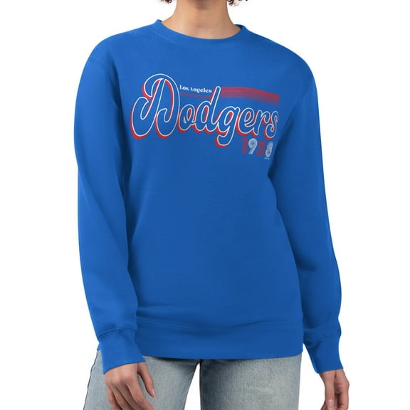 Women's Starter Royal Los Angeles Dodgers Groovy Script Team Fleece Pullover Sweatshirt