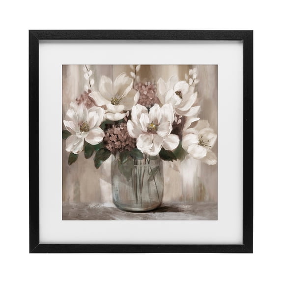 Stupell Industries Shabby Chic Ivory Magnolias Vase Black Framed Print Under Glass, 13 x 13, by Nan
