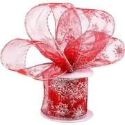 Boao 6.3 cm in Width Organza Ribbon Snowflake Wired Sheer Glitter Ribbon with Spool for Christmas Decoration, Gift Wrapping, Party Decoration (Red, 10 m)