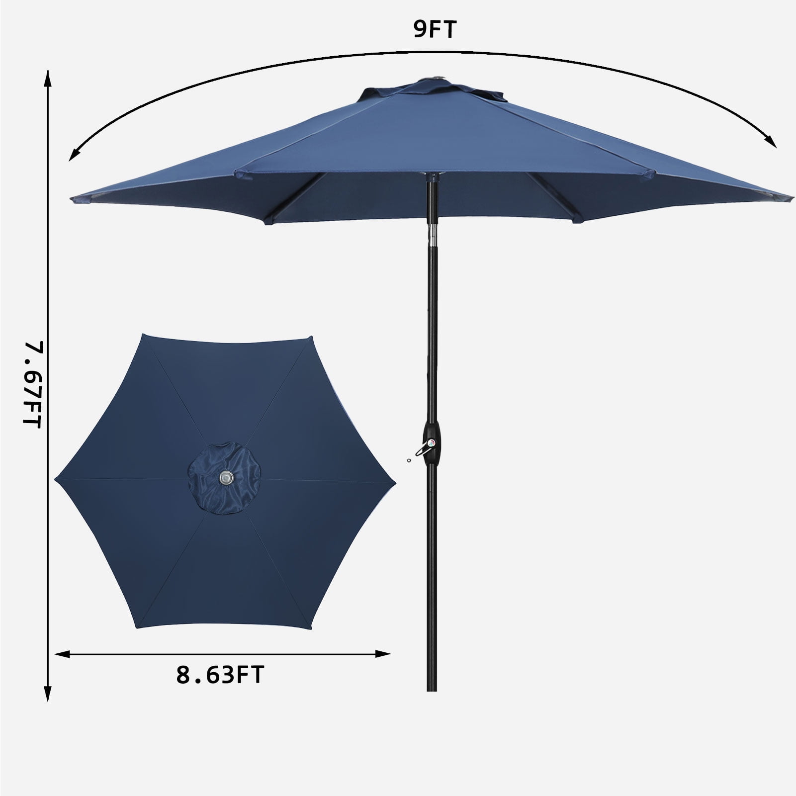 Autlaycil 9' Patio Umbrella with Tilt and Crank, Adjustable Outdoor Market Umbrellas, 6 Sturdy Ribs UV Protection Water Resistance for Garden, Deck, Backyard, Pool (Dark Blue)