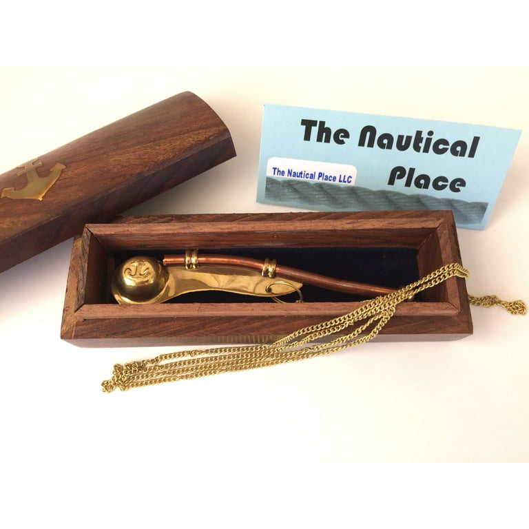Brass / Copper Boatswain Whistle w Chain & Box - Bosun Call Pipe
