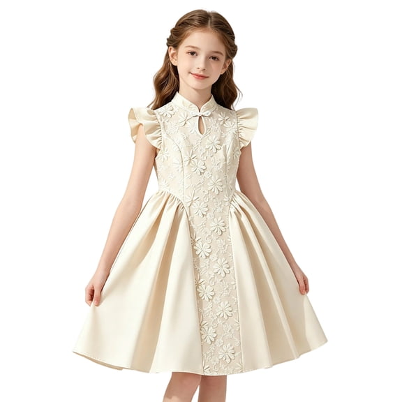 Tfken Soft Dresses Girls Comfy Holiday Travel Girls Tutu Dresses A Line Floral Decoration Party Fashion Children Cute Clothes Size 8 Years