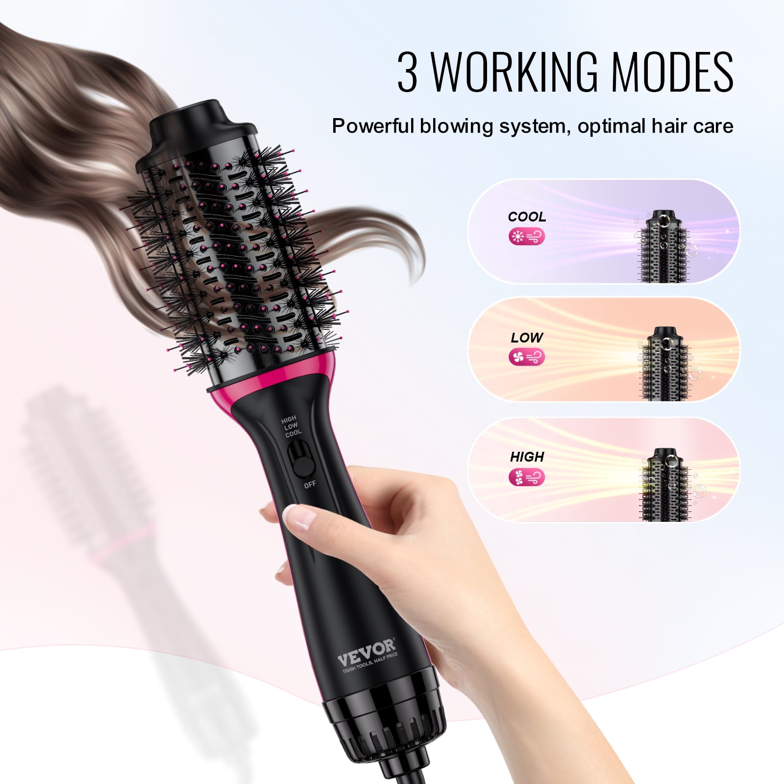 VEVOR Hair Blow Dryer Brush,4 in 1 Ionic Hair Styler and Volumizer with Electroplated Titanium & 2.56" Ceramic Coating Oval Barrel,Dual Voltage 110V/240V Hot Air Styling Brush for Salon Home Travel