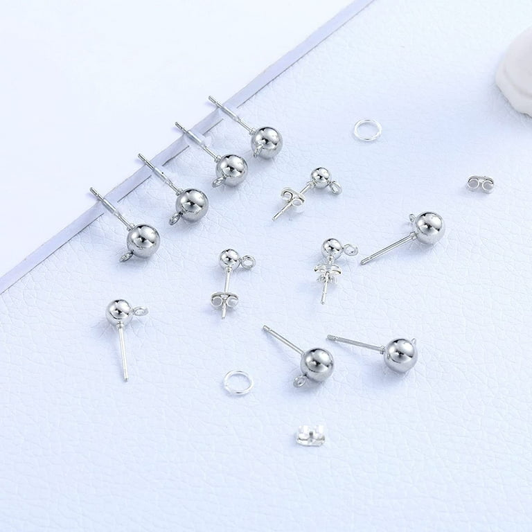 2600PCS 4/6 mm Earrings Posts Flat Pad Blank Earring Pin Studs with  Butterfly Earring Backs and Silic Earring Backs for DIY Crafting Making 